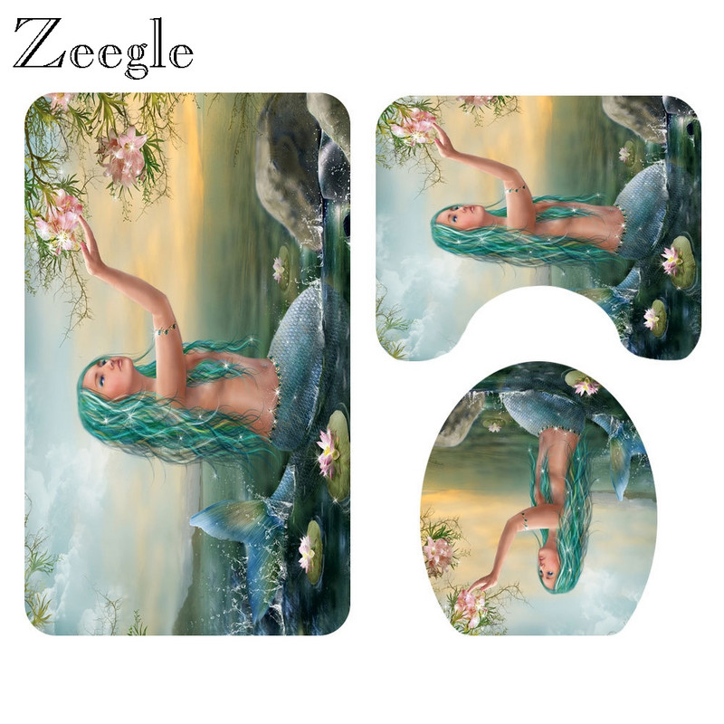 3D Sea World Drukāts delfīnu vannas paklājiņš, absorbējošs vannas istabas grīdas paklājiņš tualetes paklājs, neslīdošs dušas grīdas paklāji tualetes sēdekļa spilvens