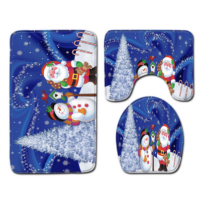 Zeegle Ziemassvētku paklājiņu komplekts tualetes dekorēšanai vannas istabas absorbcijas grīdas paklājiņš 3gab tualetes paklāja komplekts vannas poliestera vannas kāju paklājs