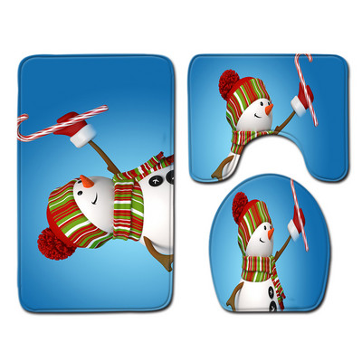 Zeegle Ziemassvētku paklājiņu komplekts tualetes dekorēšanai vannas istabas absorbcijas grīdas paklājiņš 3gab tualetes paklāja komplekts vannas poliestera vannas kāju paklājs