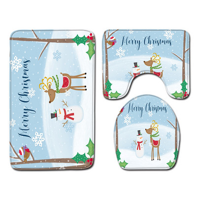 Zeegle Ziemassvētku paklājiņu komplekts tualetes dekorēšanai vannas istabas absorbcijas grīdas paklājiņš 3gab tualetes paklāja komplekts vannas poliestera vannas kāju paklājs