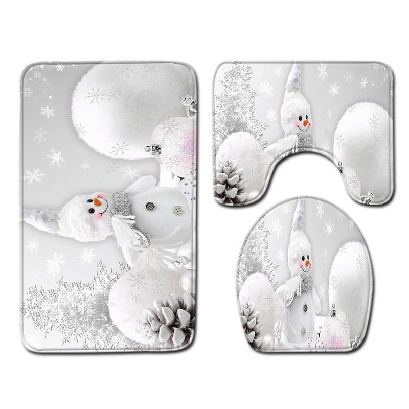 Zeegle Ziemassvētku paklājiņu komplekts tualetes dekorēšanai vannas istabas absorbcijas grīdas paklājiņš 3gab tualetes paklāja komplekts vannas poliestera vannas kāju paklājs