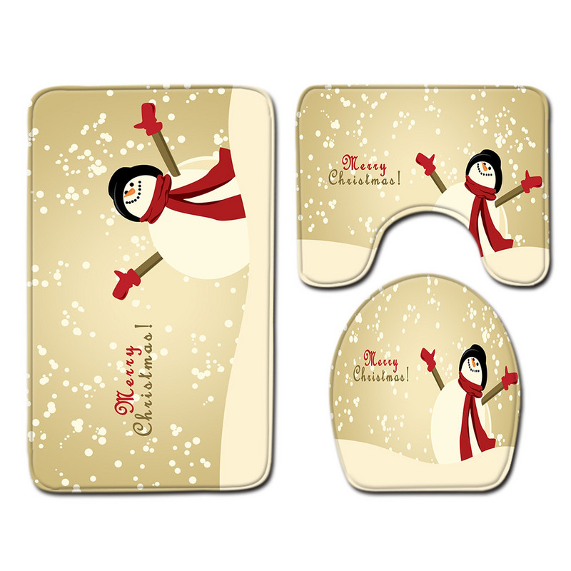 Zeegle Ziemassvētku paklājiņu komplekts tualetes dekorēšanai vannas istabas absorbcijas grīdas paklājiņš 3gab tualetes paklāja komplekts vannas poliestera vannas kāju paklājs