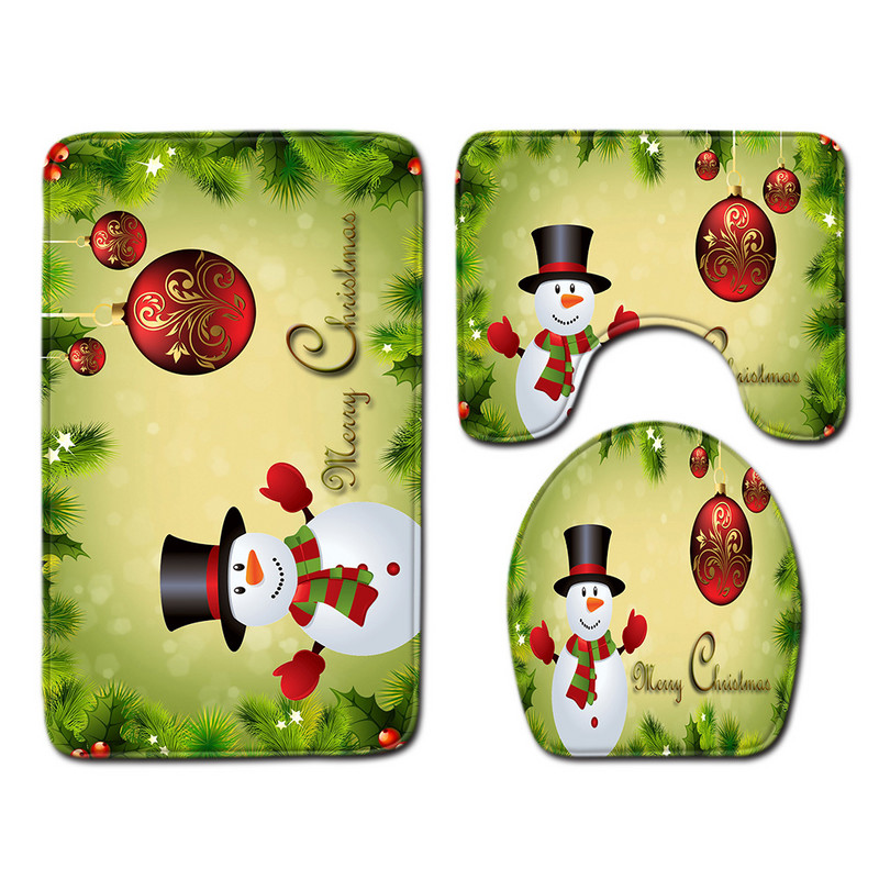 Zeegle Ziemassvētku paklājiņu komplekts tualetes dekorēšanai vannas istabas absorbcijas grīdas paklājiņš 3gab tualetes paklāja komplekts vannas poliestera vannas kāju paklājs