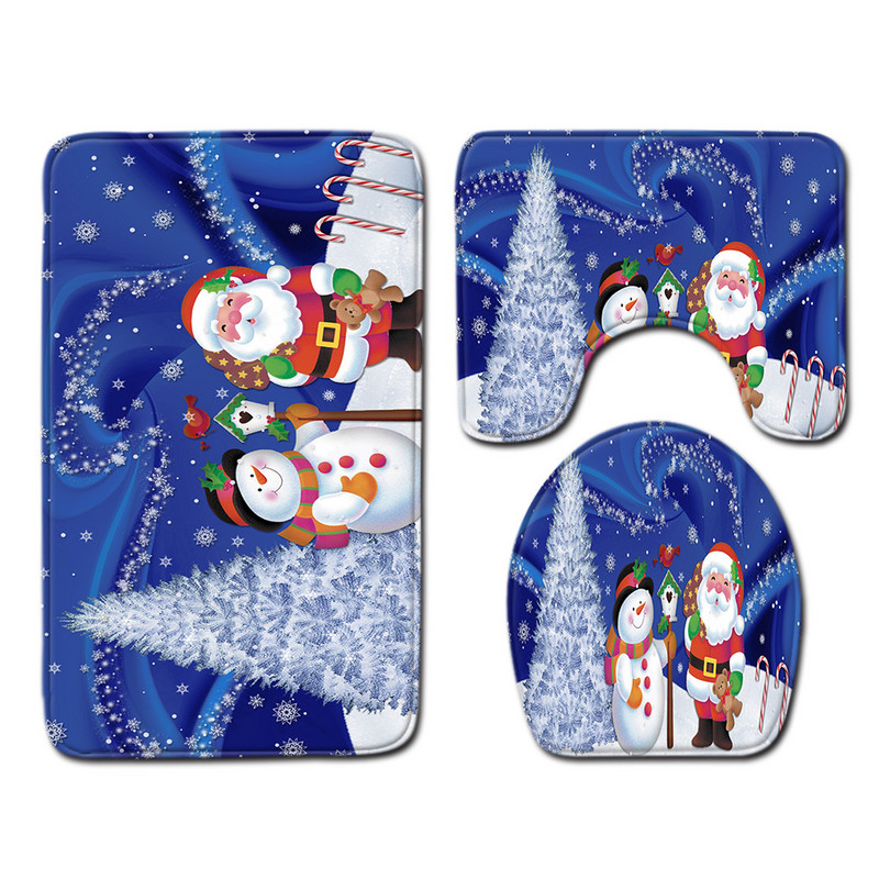 Zeegle Ziemassvētku paklājiņu komplekts tualetes dekorēšanai vannas istabas absorbcijas grīdas paklājiņš 3gab tualetes paklāja komplekts vannas poliestera vannas kāju paklājs