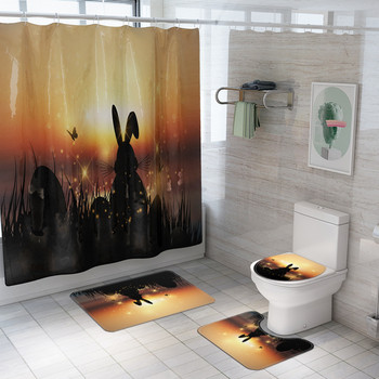 Χαλάκι μπάνιου για πασχαλινή τουαλέτα Διακόσμηση σπιτιού Χαλί μπάνιου Σετ χαλάκι μπάνιου και κουρτίνα μπάνιου Happy Easter Τουαλέτα Αντιολισθητικό Χαλί μπάνιου