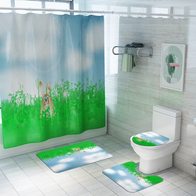Prostirka za kupanje za Uskrs Toalet Dekoracija doma Kupaonski tepih Prostirka za kupanje i set zavjesa za tuš Sretan Uskrs WC Neklizajuća prostirka za kupanje