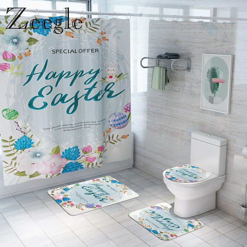 Prostirka za kupanje za Uskrs Toalet Dekoracija doma Kupaonski tepih Prostirka za kupanje i set zavjesa za tuš Sretan Uskrs WC Neklizajuća prostirka za kupanje