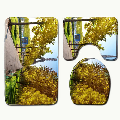 Zeegle Scenic Painting Mīksto vannas paklājiņu komplekts Pjedestāls Paklājs Tualetes paklājiņš Vāks Pārsegs Pretslīdošs Absorbējošs Vannas istabas Mazgājams Grīdas Paklājs