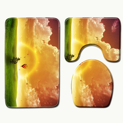 Zeegle Scenic Painting Mīksto vannas paklājiņu komplekts Pjedestāls Paklājs Tualetes paklājiņš Vāks Pārsegs Pretslīdošs Absorbējošs Vannas istabas Mazgājams Grīdas Paklājs