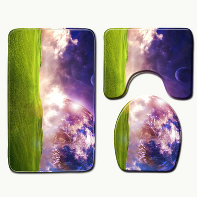 Zeegle Scenic Painting Mīksto vannas paklājiņu komplekts Pjedestāls Paklājs Tualetes paklājiņš Vāks Pārsegs Pretslīdošs Absorbējošs Vannas istabas Mazgājams Grīdas Paklājs
