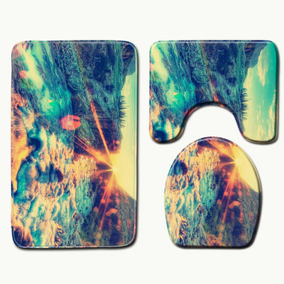 Zeegle Scenic Painting Mīksto vannas paklājiņu komplekts Pjedestāls Paklājs Tualetes paklājiņš Vāks Pārsegs Pretslīdošs Absorbējošs Vannas istabas Mazgājams Grīdas Paklājs