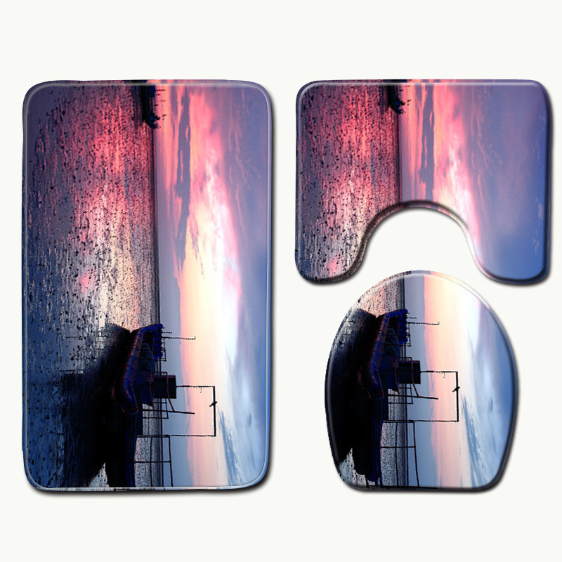 Zeegle Scenic Painting Mīksto vannas paklājiņu komplekts Pjedestāls Paklājs Tualetes paklājiņš Vāks Pārsegs Pretslīdošs Absorbējošs Vannas istabas Mazgājams Grīdas Paklājs