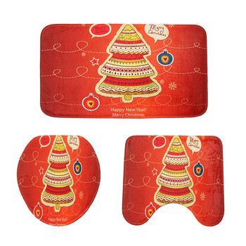 Zeegle 3τμχ Χαλί Τουαλέτας Χριστουγεννιάτικο Σετ χαλάκι για διακόσμηση μπάνιου Τουαλέτα U Τύπος Ματ Αντιολισθητικό Χαλί ποδιών Απορρόφησης Χαλί τουαλέτας Χαλί δαπέδου Πόρτας
