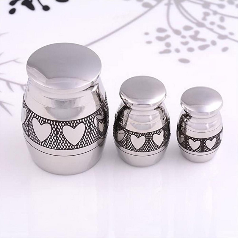 AsyPets Dekorativni spomen pepeo za uspomene s ugraviranim srcem - Vodootporna posuda za kremacijske urne od nehrđajućeg čelika za ljudske ljubimce