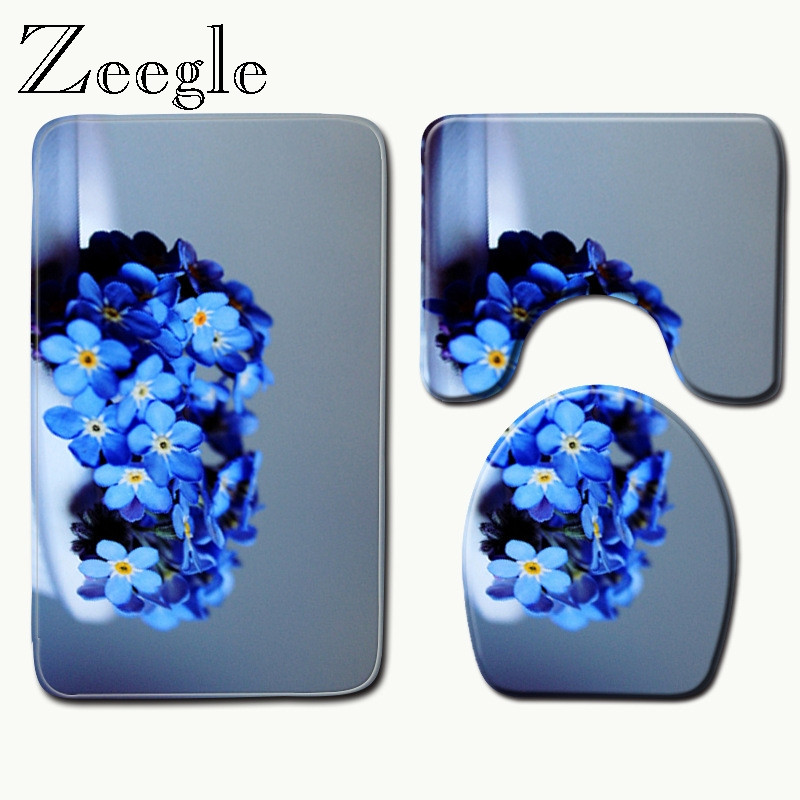 Zeegle vannas paklājs tualetes paklājs, neslīdošs grīdas paklājs vannas istabai ūdeni absorbējošs dušas istabas paklājs ziedu krāsām vannas istabas paklāji