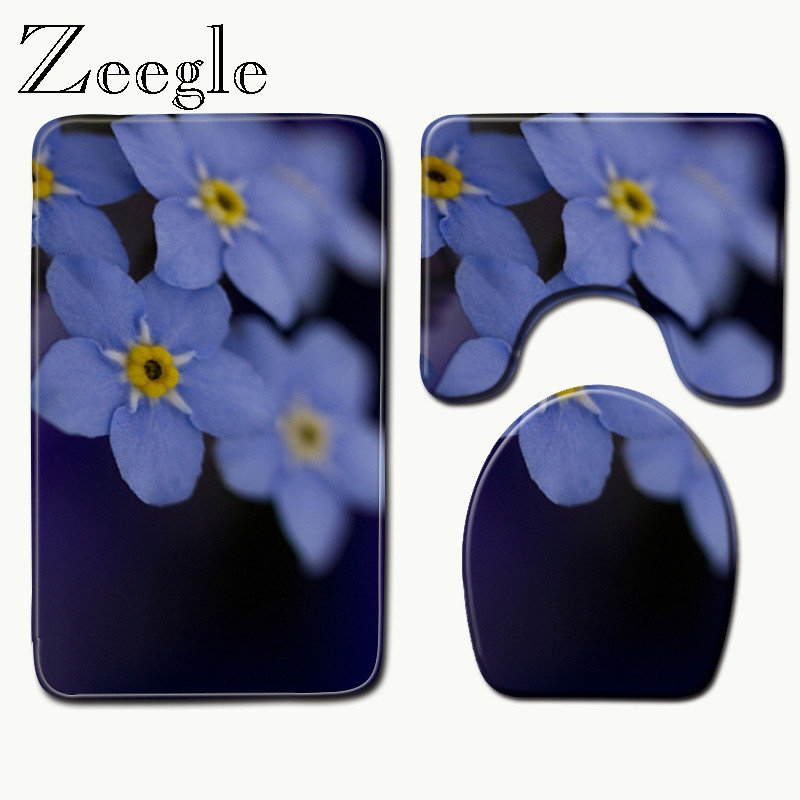 Zeegle vannas paklājs tualetes paklājs, neslīdošs grīdas paklājs vannas istabai ūdeni absorbējošs dušas istabas paklājs ziedu krāsām vannas istabas paklāji