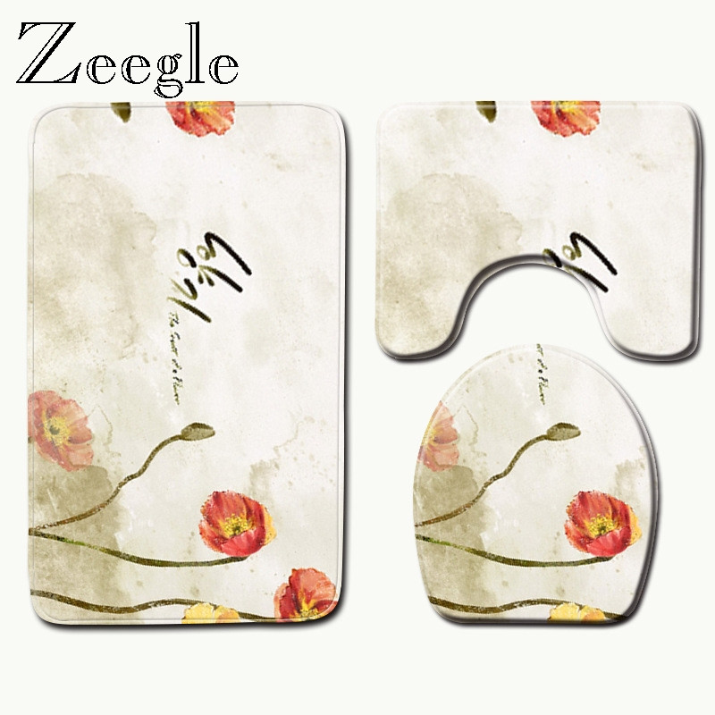 Zeegle vannas paklājs tualetes paklājs, neslīdošs grīdas paklājs vannas istabai ūdeni absorbējošs dušas istabas paklājs ziedu krāsām vannas istabas paklāji