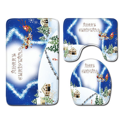 Zeegle božićni set prostirki za kupaonicu za WC Poklopac za ukrašavanje WC školjke Upijajuća prostirka za kupaonicu Flanelski tepih za tuširanje Kupaonski pribor