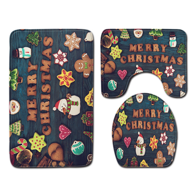 Zeegle božićni set prostirki za kupaonicu za WC Poklopac za ukrašavanje WC školjke Upijajuća prostirka za kupaonicu Flanelski tepih za tuširanje Kupaonski pribor