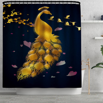 Golden Peacock Printing Σετ χαλάκι μπάνιου Χαλιά μπάνιου τουαλέτας με κουρτίνα μπάνιου Σετ μοντέρνα διακόσμηση σπιτιού Χαλιά μπάνιου