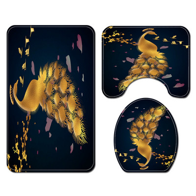 Set kupaonskih prostirki s otisnutim zlatnim paunom i toaletnom prostirkom za kupaonicu s kompletom zavjesa za tuširanje Moderni kućni dekori Kupaonske prostirke za kupanje