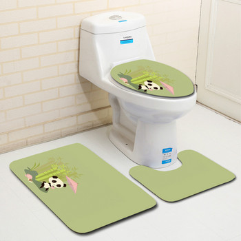 Zeegle Flannel Panda Pattern 3 части Подложки за баня Комплект тоалетни килими Абсорбиращ пиедестал Килим Капак Покривало за тоалетна Килим Комплект за баня