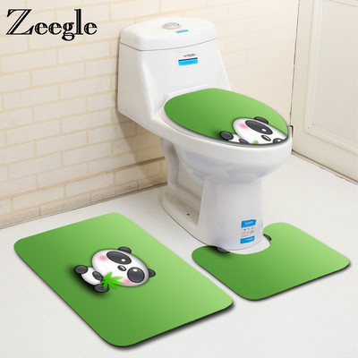 Zeegle Flannel Panda Μοτίβο 3 τεμαχίων Πατάκια μπάνιου Σετ Χαλιά Τουαλέτας Απορροφητικό Βάθρο Χαλί Καπάκι Τουαλέτας Μοκέτα Σετ μπάνιου