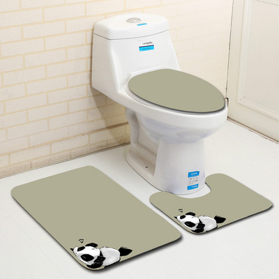 Zeegle Flanel Panda Pattern 3 daļ. Vannas paklājiņi Tualetes paklāju komplekts Absorbējošs pjedestāls Paklāja vāks Tualetes pārvalks Paklājs Vannas istabas komplekts