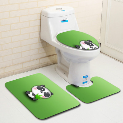 Zeegle Flanel Panda Pattern 3 daļ. Vannas paklājiņi Tualetes paklāju komplekts Absorbējošs pjedestāls Paklāja vāks Tualetes pārvalks Paklājs Vannas istabas komplekts