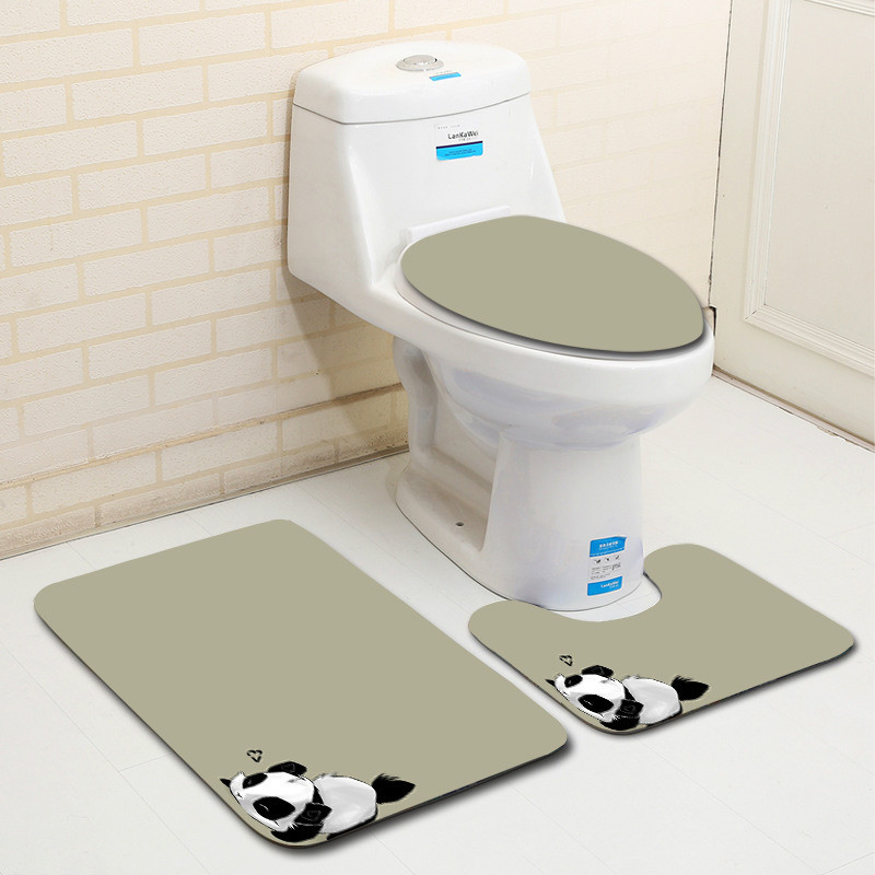 Zeegle Flanel Panda Pattern 3 daļ. Vannas paklājiņi Tualetes paklāju komplekts Absorbējošs pjedestāls Paklāja vāks Tualetes pārvalks Paklājs Vannas istabas komplekts