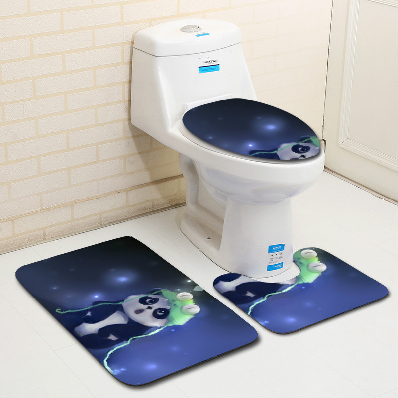 Zeegle Flanel Panda Pattern 3 daļ. Vannas paklājiņi Tualetes paklāju komplekts Absorbējošs pjedestāls Paklāja vāks Tualetes pārvalks Paklājs Vannas istabas komplekts