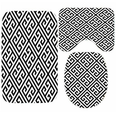 Crno-bijeli grčki ključ Set prostirki za kupaonicu Elegantni meandar Rubni tepih za kupaonicu za WC Tepih Pribor za kadu Uređenje doma