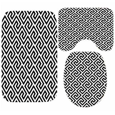 Crno-bijeli grčki ključ Set prostirki za kupaonicu Elegantni meandar Rubni tepih za kupaonicu za WC Tepih Pribor za kadu Uređenje doma