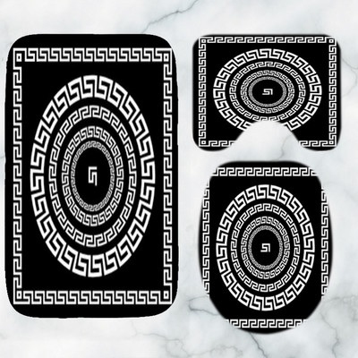 Crno-bijeli grčki ključ Set prostirki za kupaonicu Elegantni meandar Rubni tepih za kupaonicu za WC Tepih Pribor za kadu Uređenje doma