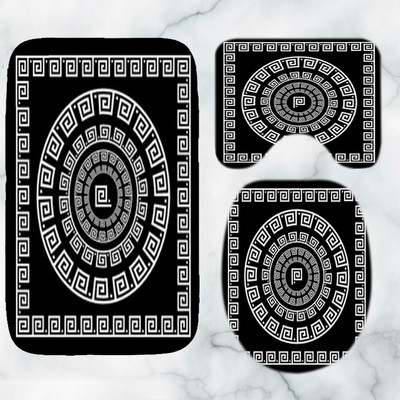 Crno-bijeli grčki ključ Set prostirki za kupaonicu Elegantni meandar Rubni tepih za kupaonicu za WC Tepih Pribor za kadu Uređenje doma