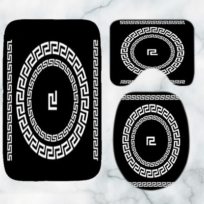 Crno-bijeli grčki ključ Set prostirki za kupaonicu Elegantni meandar Rubni tepih za kupaonicu za WC Tepih Pribor za kadu Uređenje doma