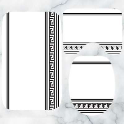 Crno-bijeli grčki ključ Set prostirki za kupaonicu Elegantni meandar Rubni tepih za kupaonicu za WC Tepih Pribor za kadu Uređenje doma