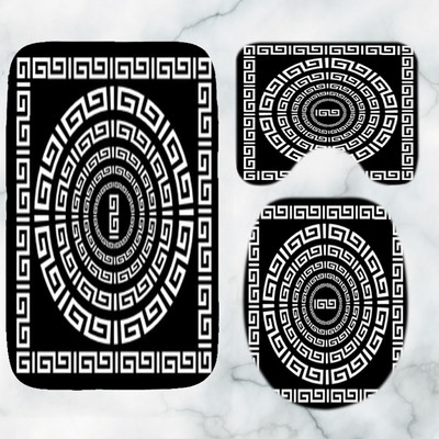 Crno-bijeli grčki ključ Set prostirki za kupaonicu Elegantni meandar Rubni tepih za kupaonicu za WC Tepih Pribor za kadu Uređenje doma