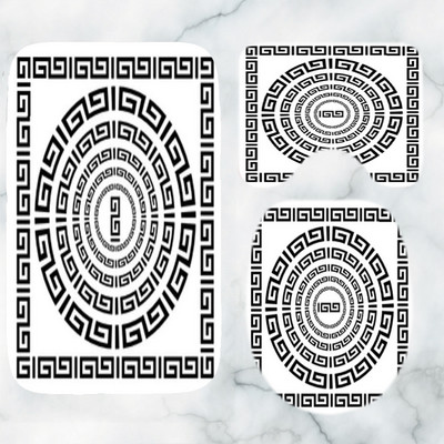 Crno-bijeli grčki ključ Set prostirki za kupaonicu Elegantni meandar Rubni tepih za kupaonicu za WC Tepih Pribor za kadu Uređenje doma