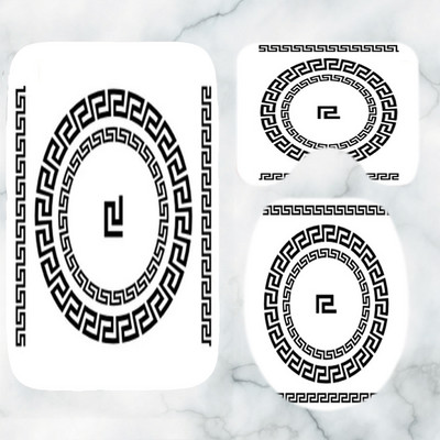 Crno-bijeli grčki ključ Set prostirki za kupaonicu Elegantni meandar Rubni tepih za kupaonicu za WC Tepih Pribor za kadu Uređenje doma