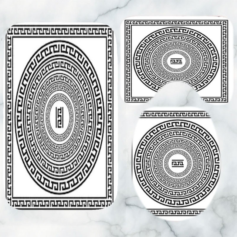 Crno-bijeli grčki ključ Set prostirki za kupaonicu Elegantni meandar Rubni tepih za kupaonicu za WC Tepih Pribor za kadu Uređenje doma