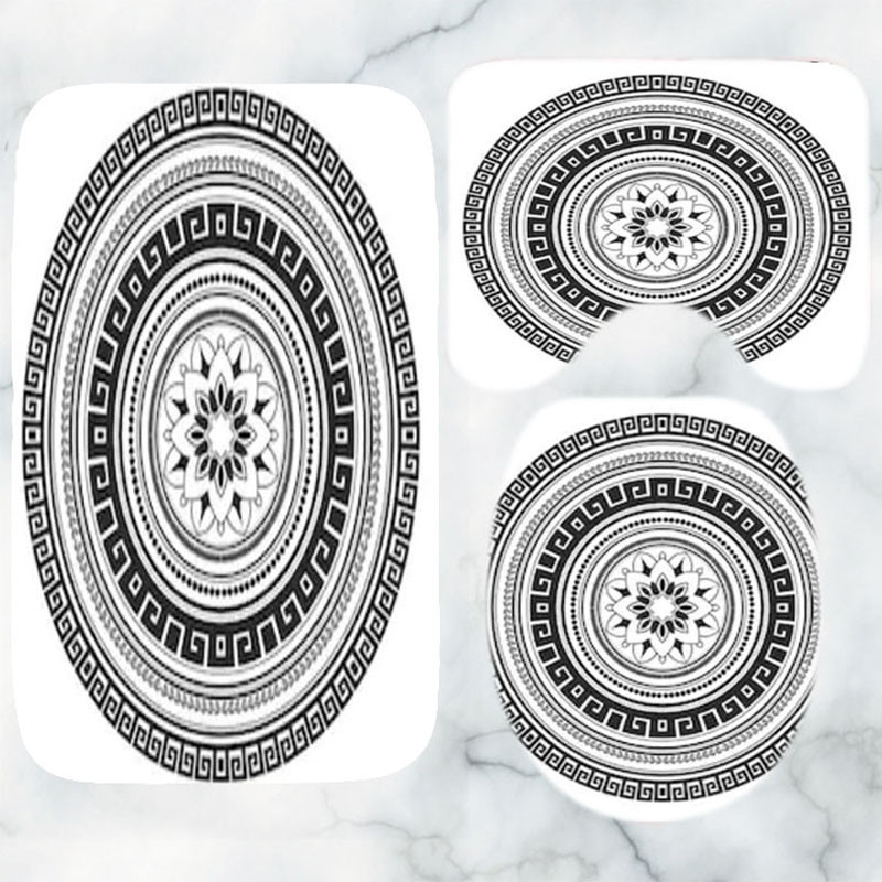 Crno-bijeli grčki ključ Set prostirki za kupaonicu Elegantni meandar Rubni tepih za kupaonicu za WC Tepih Pribor za kadu Uređenje doma