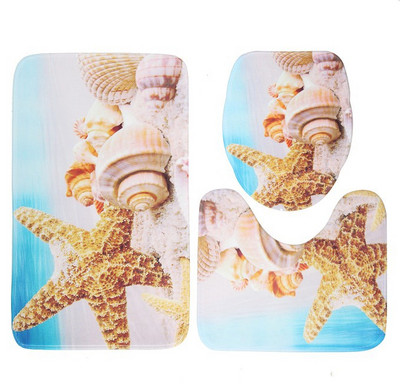 Starfish Shell 3 daļīgs vannas istabas paklājiņu komplekts Ocean Series pretslīdes vannas paklājiņš tualetes sēdekļa pārklāja paklājs mājas dekorēšanai, drukāšanai
