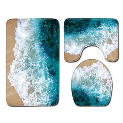 Starfish Shell 3 daļīgs vannas istabas paklājiņu komplekts Ocean Series pretslīdes vannas paklājiņš tualetes sēdekļa pārklāja paklājs mājas dekorēšanai, drukāšanai