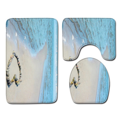 Starfish Shell 3 daļīgs vannas istabas paklājiņu komplekts Ocean Series pretslīdes vannas paklājiņš tualetes sēdekļa pārklāja paklājs mājas dekorēšanai, drukāšanai