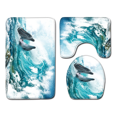 Starfish Shell 3 daļīgs vannas istabas paklājiņu komplekts Ocean Series pretslīdes vannas paklājiņš tualetes sēdekļa pārklāja paklājs mājas dekorēšanai, drukāšanai