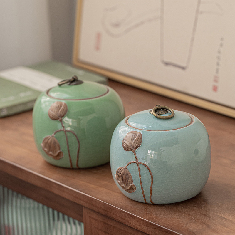 11 x 11 x 11 cm, 700 ml, liela keramika, lotosa burka, cieši noslēgta keramikas pods, elegance, necaurlaidīgs bankas pelnu urna