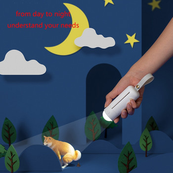 Органайзер за държач за торбички за кучешки изпражнения с LED фенерче Дозатор за торбички за кучешки изпражнения за каишка за домашни любимци USB акумулаторна светлина