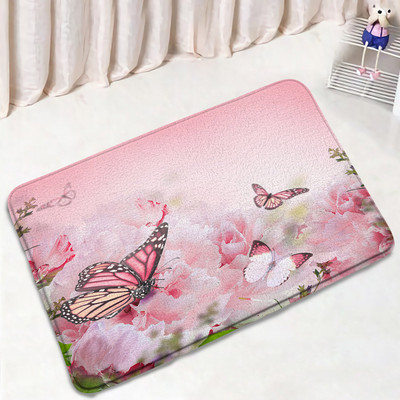 Leptiri Cvijeće Komplet prostirki za kupanje Ljubičasta Žuta Tratinčica Cvjetne biljke Proljetni rustikalni krajolik Kupaonski dekor Neklizajuće prostirke Navlaka za WC