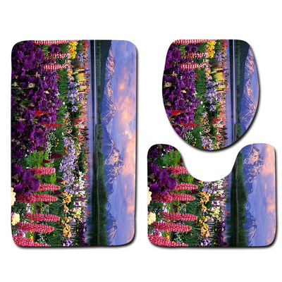 Prekrasna cvjetna prostirka za kupaonicu WC Trodijelni set Tepih Vodootporni kupaonski tepisi Navlaka za WC sjedalo Podna prostirka Kupaonski dekor